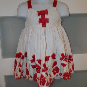 Penelope Mack Toddler Girls Red White Floral Dress Chenille Dots 18 Months EUC